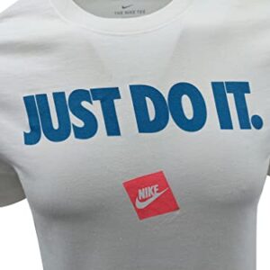 Nike Mens Just Do It Box Crewneck T-Shirt (Large, White/Blue Text (Nike Box))