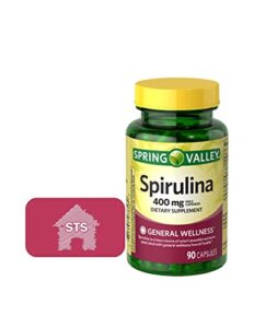 spring valley spirulina capsules, 400mg, 90 count + sts fridge magnet.