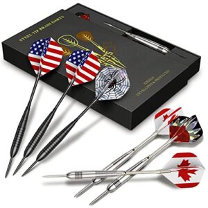 honwally steel tip dart set, professional metal darts 6 pack + 12 aluminum shafts + 12 flights + 1 sharpener