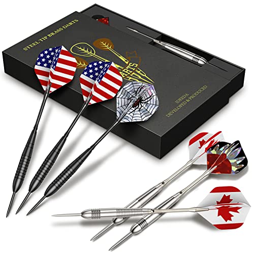 Honwally Steel Tip Dart Set, Professional Metal Darts 6 Pack + 12 Aluminum Shafts + 12 Flights + 1 Sharpener