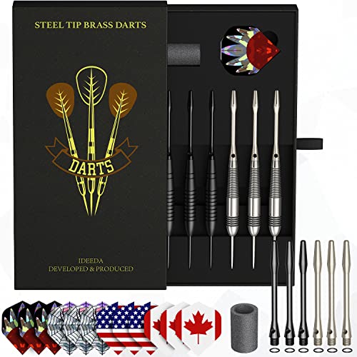 Honwally Steel Tip Dart Set, Professional Metal Darts 6 Pack + 12 Aluminum Shafts + 12 Flights + 1 Sharpener