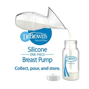 Dr. Brown's Silicone One-Piece Breast Pump Breast Milk Catcher & Travel Bag, 4oz Anti-Colic Options+ Baby Bottle, Level 1 Nipple & Travel Lid