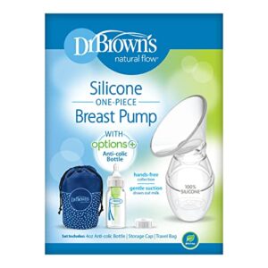 Dr. Brown's Silicone One-Piece Breast Pump Breast Milk Catcher & Travel Bag, 4oz Anti-Colic Options+ Baby Bottle, Level 1 Nipple & Travel Lid