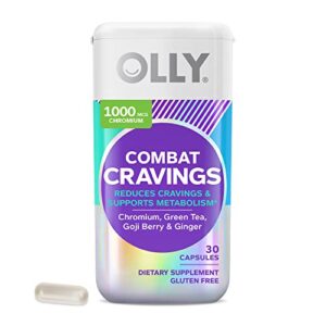 olly combat cravings, metabolism & energy support supplement, chromium, green tea, goji berry, ginger – 30 count
