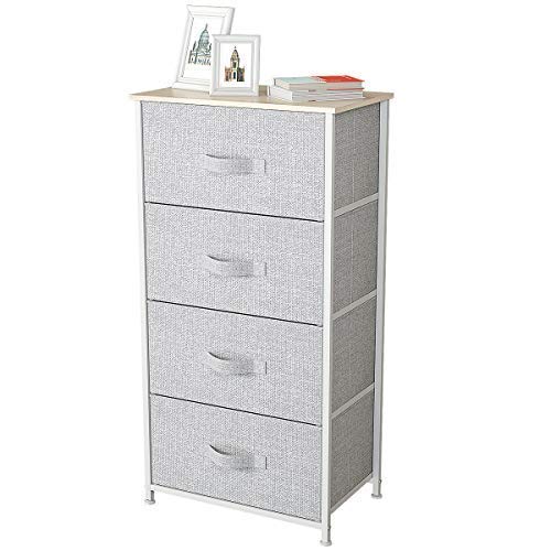 YITAHOME Dresser with 4 Drawers - Fabric Storage Tower, Organizer Unit for Bedroom, Living Room, Hallway, Closets & Nursery - Sturdy Steel Frame (Light Grey)