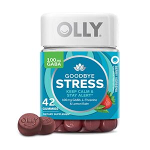 olly goodbye stress gummy, gaba, l-theanine, lemon balm, stress relief supplement, berry – 42 count