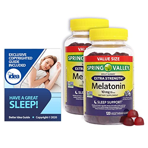 Spring Valley Vegetarian Melatonin Gummies, 10 mg, 120 ct - Extra Strength | 2 Pack 240 ct +“Have a Great Sleep - Better Idea Guide©”