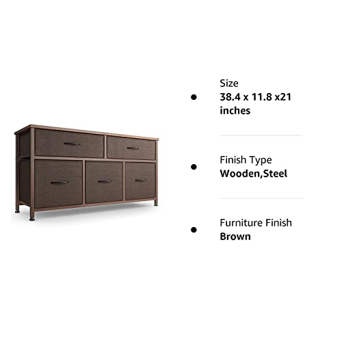 CubiCubi Dresser for Bedroom, Tall Wide Storage Organizer 5 Drawer Dresser for Bedroom Hallway, Sturdy Steel Frame Wood Top, Brown
