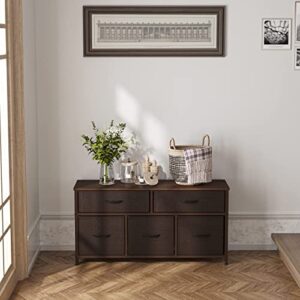 CubiCubi Dresser for Bedroom, Tall Wide Storage Organizer 5 Drawer Dresser for Bedroom Hallway, Sturdy Steel Frame Wood Top, Brown