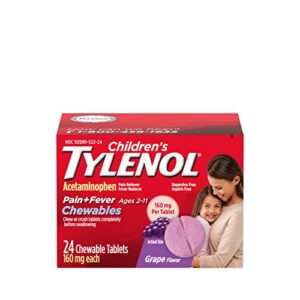 tylenol children’s chewables, 160 mg acetaminophen for pain & fever relief, grape, 24 ct
