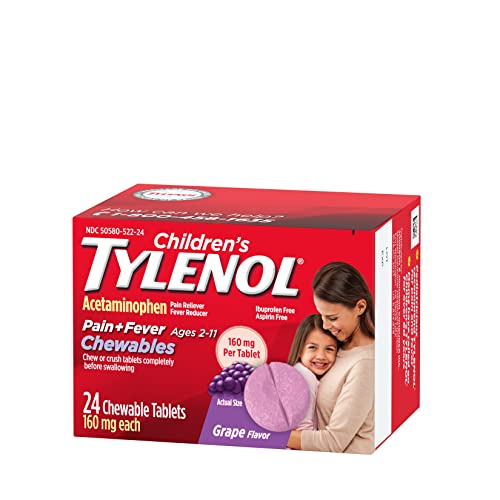 Tylenol Children's Chewables, 160 mg Acetaminophen for Pain & Fever Relief, Grape, 24 ct