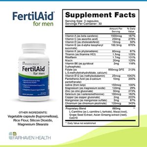 FertilAid for Men - Male Fertility Supplement - Male Count and Motility Support - Targeted Fertility Ingredients and Men's Vitamin Blend, 90 Capsules, 1 Month Supply