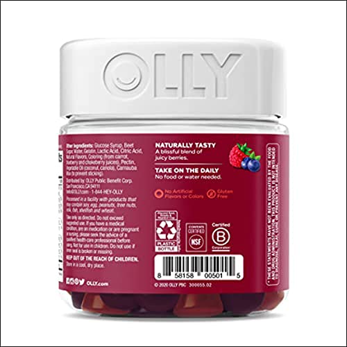 OLLY Women's Multivitamin Gummy, Overall Health and Immune Support, Vitamins A, D, C, E, Biotin, Folic Acid, Adult Chewable Vitamin, Berry, 45 Day Supply - 90 Count (Pack of 1)