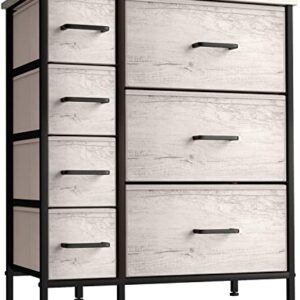 Sorbus Dresser with 7 Faux Wood Drawers - Storage Unit Organizer Chest for Clothes - Bedroom, Hallway, Living Room, Closet, & Dorm Furniture - Steel Frame, Wood Top, & Easy Pull Fabric Bins