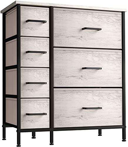 Sorbus Dresser with 7 Faux Wood Drawers - Storage Unit Organizer Chest for Clothes - Bedroom, Hallway, Living Room, Closet, & Dorm Furniture - Steel Frame, Wood Top, & Easy Pull Fabric Bins