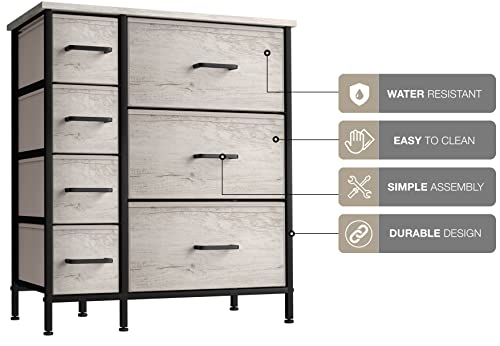 Sorbus Dresser with 7 Faux Wood Drawers - Storage Unit Organizer Chest for Clothes - Bedroom, Hallway, Living Room, Closet, & Dorm Furniture - Steel Frame, Wood Top, & Easy Pull Fabric Bins