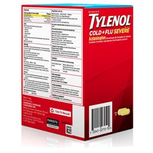 Tylenol Cold + Flu Severe Medicine Caplets for Fever & Cough Relief, Red, 2 Count, Pack of 50