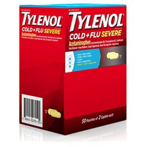 Tylenol Cold + Flu Severe Medicine Caplets for Fever & Cough Relief, Red, 2 Count, Pack of 50