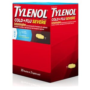 Tylenol Cold + Flu Severe Medicine Caplets for Fever & Cough Relief, Red, 2 Count, Pack of 50