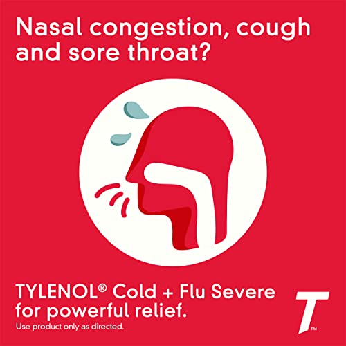 Tylenol Cold + Flu Severe Medicine Caplets for Fever & Cough Relief, Red, 2 Count, Pack of 50