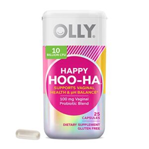 olly happy hoo-ha capsules, probiotic for women, vaginal health and ph balance, 10 billion cfu, gluten free – 25 count