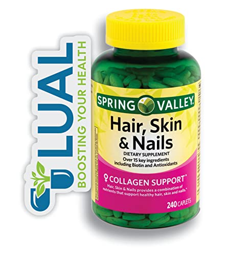 Support Healthy Hair, Skin, and Nails with Spring Valley Supplement. Includes Luall Fridge Magnetic (Hair, Skin & Nails 240 Caplets)