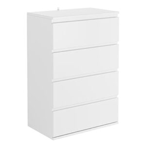 fotosok 4 drawer dresser, modern storage chest of drawers 23.6l x 15.7w x 31.5h in, nightstand file cabinet with 4 drawers for home office, white