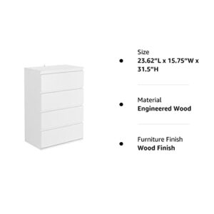 FOTOSOK 4 Drawer Dresser, Modern Storage Chest of Drawers 23.6L x 15.7W x 31.5H in, Nightstand File Cabinet with 4 Drawers for Home Office, White