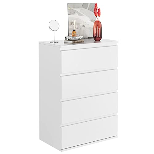 FOTOSOK 4 Drawer Dresser, Modern Storage Chest of Drawers 23.6L x 15.7W x 31.5H in, Nightstand File Cabinet with 4 Drawers for Home Office, White