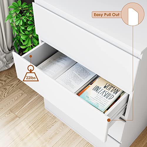 FOTOSOK 4 Drawer Dresser, Modern Storage Chest of Drawers 23.6L x 15.7W x 31.5H in, Nightstand File Cabinet with 4 Drawers for Home Office, White