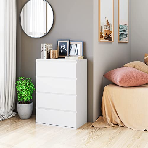FOTOSOK 4 Drawer Dresser, Modern Storage Chest of Drawers 23.6L x 15.7W x 31.5H in, Nightstand File Cabinet with 4 Drawers for Home Office, White