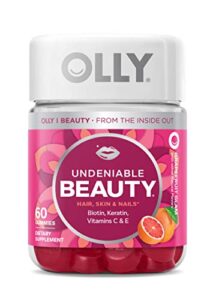 olly undeniable beauty gummy, for hair, skin, nails, biotin, vitamin c, keratin, chewable supplement, grapefruit, 30 day supply – 60 count