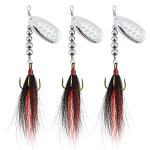 dr.fish 3 pack musky spinners, bucktail spinnerbait french blade 2/3 oz 6 inches stainless steel shaft beads treble hooks freshwater kokanee pike striped bass lures silver brown