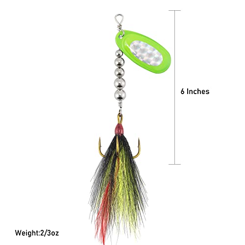 Dr.Fish 3 Pack Musky Spinners, Bucktail Spinnerbait French Blade 2/3 oz 6 Inches Stainless Steel Shaft Beads Treble Hooks Freshwater Kokanee Pike Striped Bass Lures Silver Brown