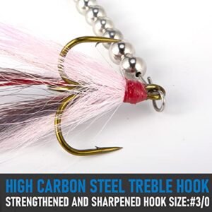 Dr.Fish 3 Pack Musky Spinners, Bucktail Spinnerbait French Blade 2/3 oz 6 Inches Stainless Steel Shaft Beads Treble Hooks Freshwater Kokanee Pike Striped Bass Lures Silver Brown