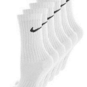 NIKE Dri-Fit Classic Cushioned Crew Socks 6 PAIR White with Black Swoosh Logo) LARGE 8-12