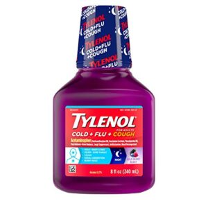 tylenol cold + flu + cough night liquid medicine with acetaminophen, wild berry, grabe, 8 fl oz