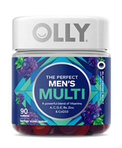 olly men’s multivitamin gummy, overall health and immune support, vitamins a, c, d, e, b, lycopene, zinc, adult chewable vitamin, blackberry, 45 day supply – 90 count