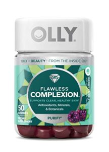 olly flawless complexion gummy, clear and healthy skin support, vitamins e, a, zinc, chewable supplement, berry – 50 count (pack of 1)