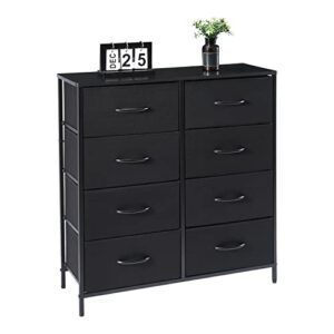 kamiler dresser with 8 drawers,4-tier wide chests of drawers,tall storage organizer tower unit for bedroom,living room,hallway,closets – sturdy steel frame,wood top, easy pull fabric bins(black)