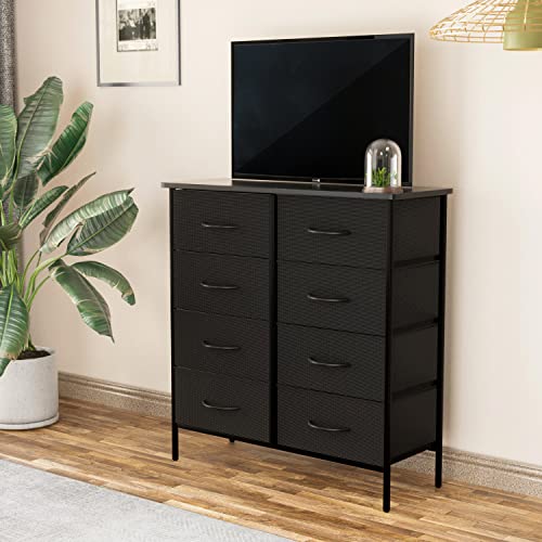 Kamiler Dresser with 8 Drawers,4-Tier Wide Chests of Drawers,Tall Storage Organizer Tower Unit for Bedroom,Living Room,Hallway,Closets - Sturdy Steel Frame,Wood Top, Easy Pull Fabric Bins(Black)