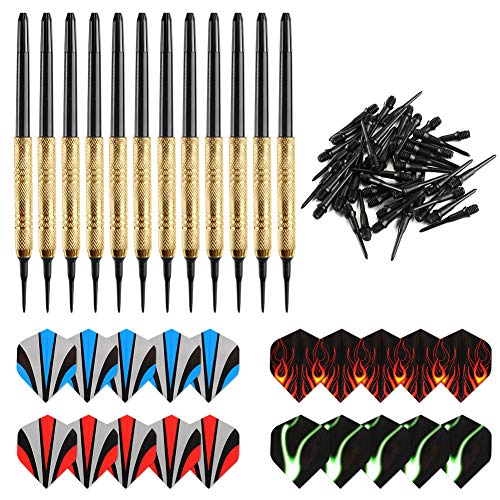 Accmor 12 Pcs Darts Plastic Tip, Soft Tip Darts Set, 14g Plastic Tipped Dart, Attach Extra 36 Black 2BA Replacement Tips, Soft Tip Darts for Electronic/Plastic Dartboard