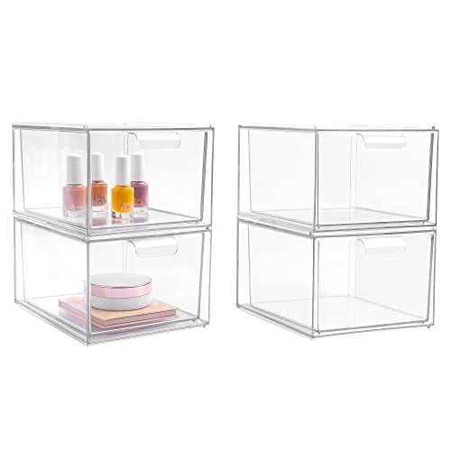 Vtopmart 4 Pack Stackable Makeup Organizer Storage Drawers, Acrylic Bathroom Organizers，Clear Plastic Storage Bins For Vanity, Undersink, Kitchen Cabinets, Pantry, Home Organization and Storage