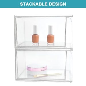 Vtopmart 4 Pack Stackable Makeup Organizer Storage Drawers, Acrylic Bathroom Organizers，Clear Plastic Storage Bins For Vanity, Undersink, Kitchen Cabinets, Pantry, Home Organization and Storage