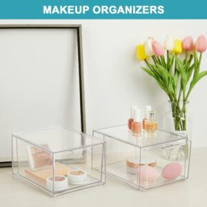 Vtopmart 4 Pack Stackable Makeup Organizer Storage Drawers, Acrylic Bathroom Organizers，Clear Plastic Storage Bins For Vanity, Undersink, Kitchen Cabinets, Pantry, Home Organization and Storage