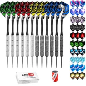 cyeelife steel tip darts 20g,nylon shafts+42 flights(14 designs)+sharpener,for 4 beginners