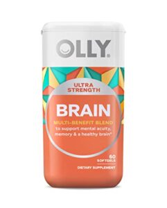 olly ultra strength brain softgels, nootropic, supports healthy brain function, memory, focus and concentration, omega-3s, vitamins b6 and b12, 30 day supply – 60 count