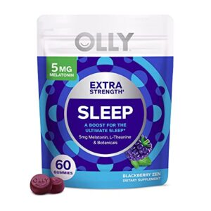 olly extra strength sleep gummy, occasional sleep support, 5 mg melatonin, l-theanine, chamomile, lemon balm, sleep aid, blackberry – 60 count