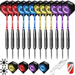 CyeeLife 22g Steel tip Darts with 4 Colors Aluminum shafts+Sharpener+Tool+16 Flights+16 Protectors,for 4 Beginners House Darts