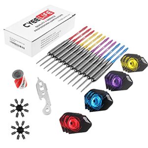 CyeeLife 22g Steel tip Darts with 4 Colors Aluminum shafts+Sharpener+Tool+16 Flights+16 Protectors,for 4 Beginners House Darts